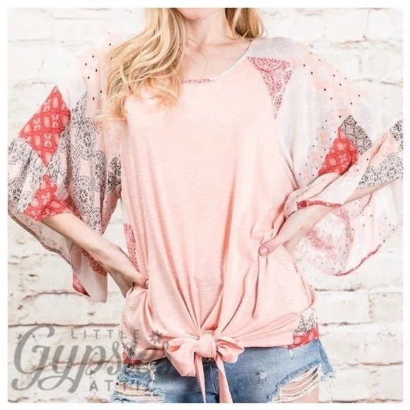 Big Bell Patchwork Sleeves Bohemian Top - Picture 2 of 9